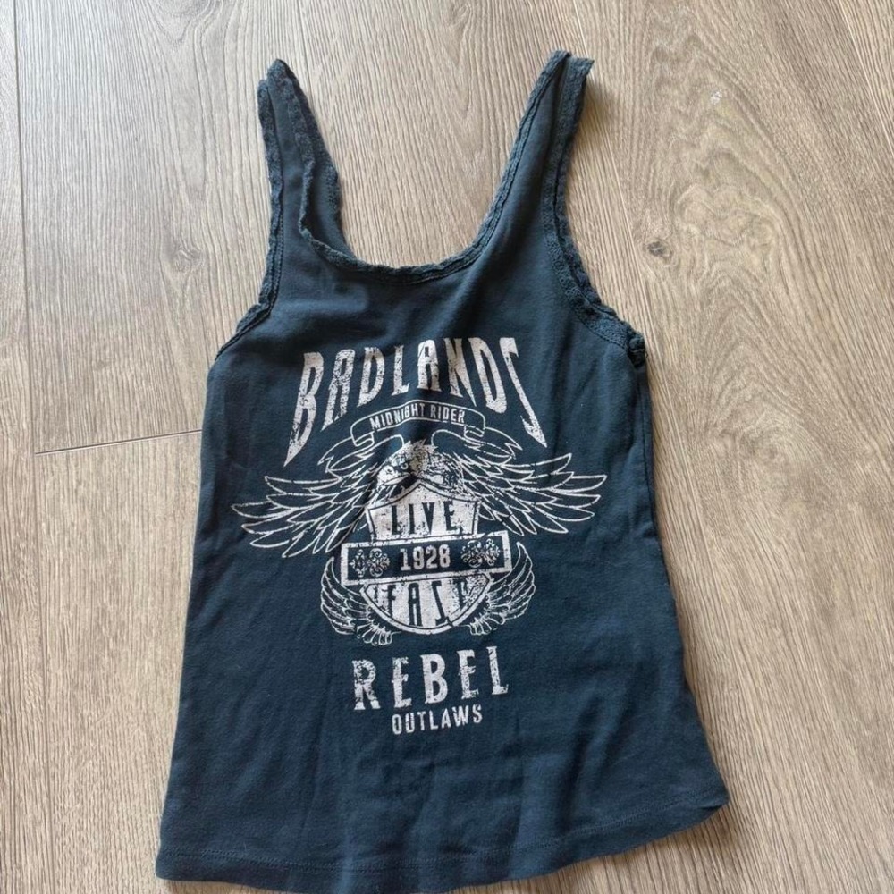Graphic Tank Top Black Biker Rock Grunge Rebel Live Fast S